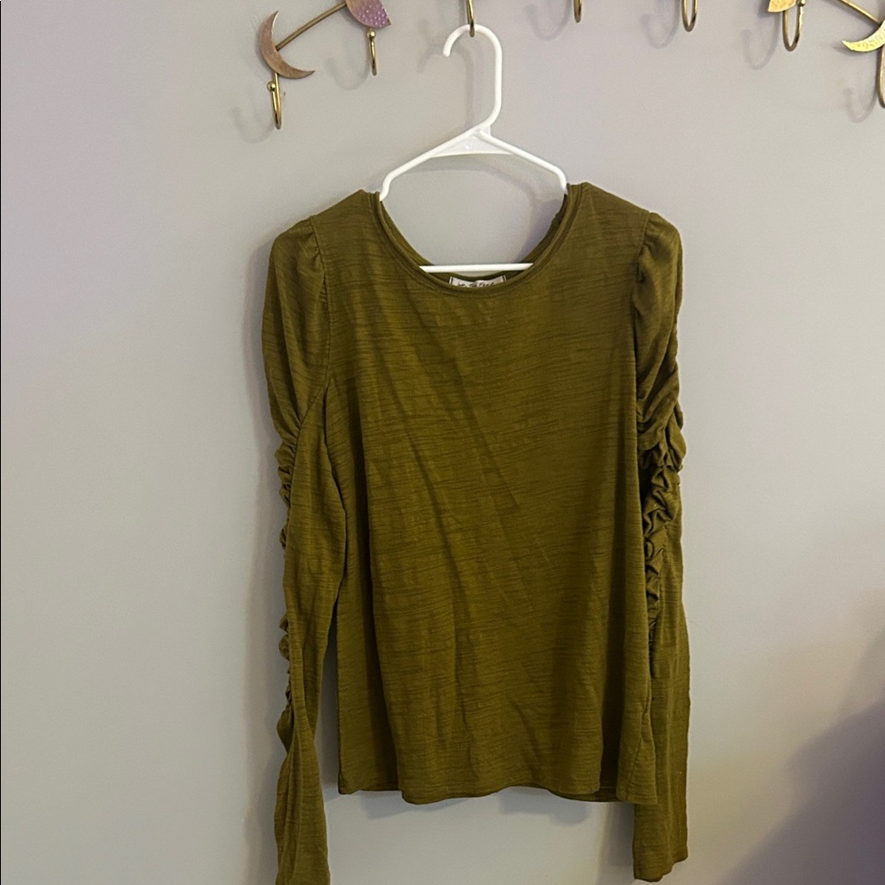 We The Free Olive Green Long Sleeve Ruffle-Sleeve Top